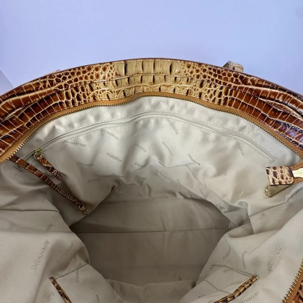 Brahmin Misha Toasted Rochelle Tote Caramel Nubuck Crock Embossed Leather - Picture 9 of 12